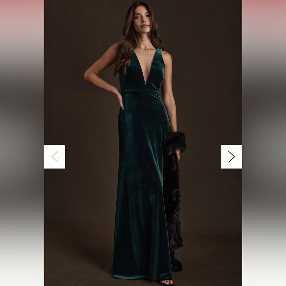 Jenny Yoo Logan Velvet Dress in Emerald, size 4